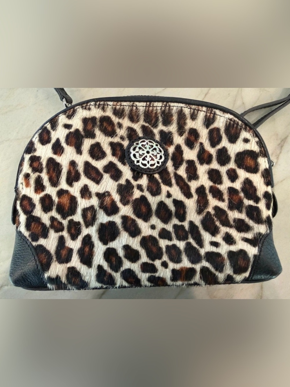 Brighton Ferrara collab leopard print calf hair dome crossbody bag - Picture 2 of 10